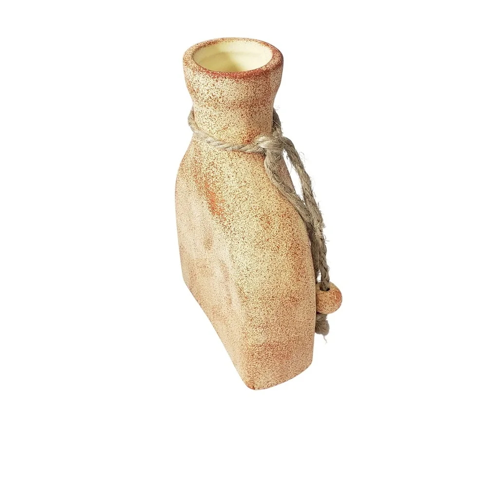 Vintage Terracotta Sun Face Bud Vase Rustic Celestial Boho Decor with Jute Rope
